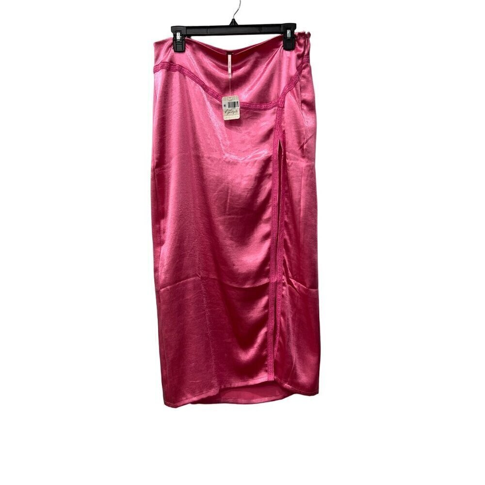 New FREE PEOPLE Women's Size 10 Embroidered Midi Skirt w/Side Slit Pink *Defect*